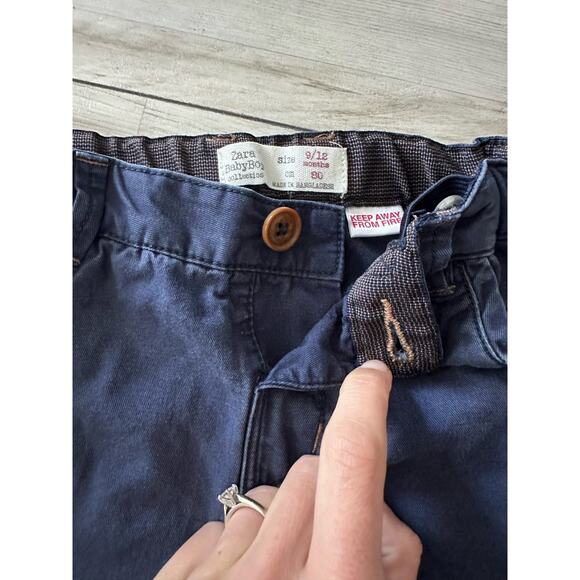 Zara Pants Baby Boy 9-12 Months Navy Blue Chino Cotton Adjustable Waist - Picture 6 of 7